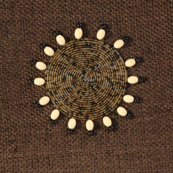 WOVEN BEADED BROWN SATCHEL PURSE Os - Picture 4 of 11